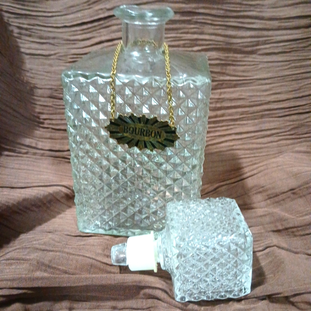 1960,s VintageMid Century Square Cut Glass Liquor Decanter (pristine, no flaws)
